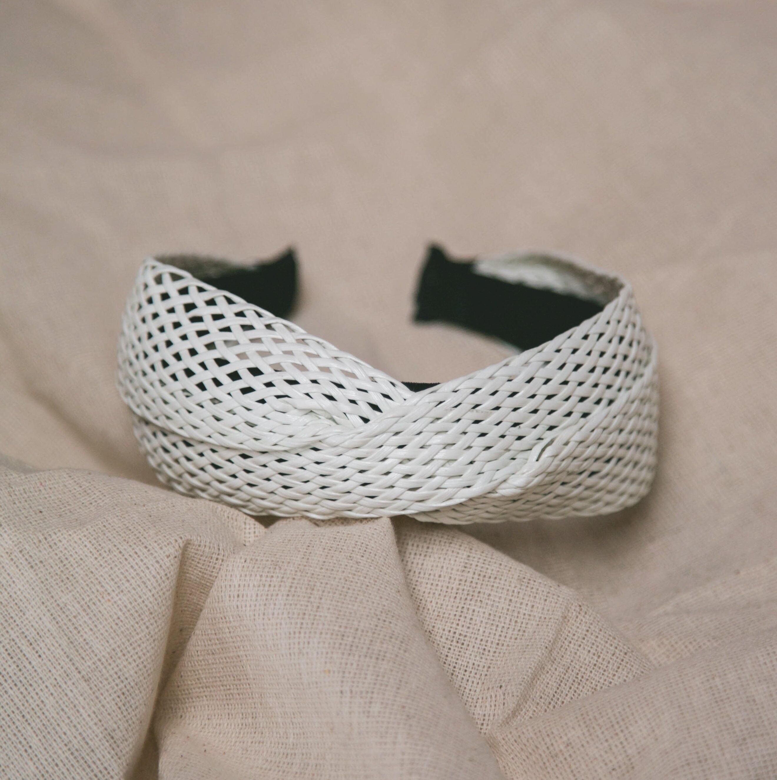 Fascia per capelli in rattan intrecciato Sena - Bianco