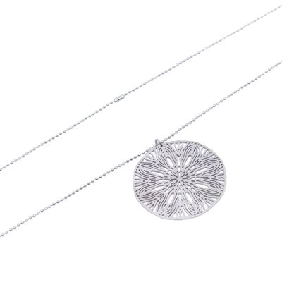 Edelstahlkette "Mandala" Farbe:Silber|Länge (cm):74.0|Anhänger (cm):4.2x4.2 (SKU: 81116-1)