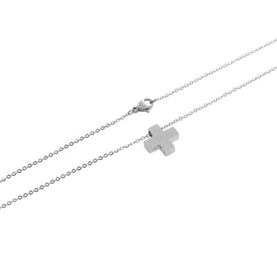 Edelstahlkette "Kreuz" Farbe:Silber|Länge (cm):45.0|Anhänger (cm):1.5x1.5 (SKU: 81225)