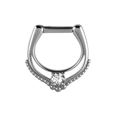 Septum Clicker aus Chirurgenstahl mit Zirkonia Farbe:White|Materialstärke (mm):1.2|Durchmesser (mm):8.0 (SKU: 80398-1)