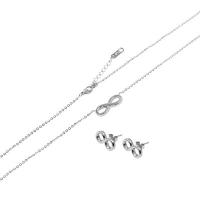 Edelstahlkette mit Ohrstecker "Infinity" Set Farbe:Silber (SKU: 81271)