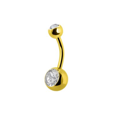 Banane aus Chirurgenstahl mit doppeltem Kristall (1.6mm) Materialstärke (mm):1.6|Farbe:Crystal|Länge (mm):8.0|Kugelgröße (mm):5.0+8.0 (SKU: 70432-1)