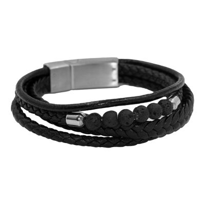 Lederarmband mit Edelstahl Breite (cm):1.0|Länge (cm):21.0 (SKU: 90351)