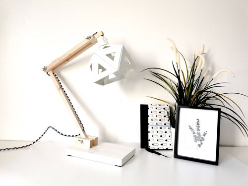 Lampe de bureau origami bois et blanc
