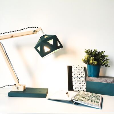 Blaue Origami-Schreibtischlampe aus Holz und Ente