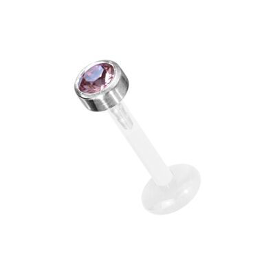 Labret aus Bioplast® mit Kristall (1.2 x 2.5mm) Materialstärke (mm):1.2|Länge (mm):10.0|Kopfgröße (mm):2.5|Farbe:Lt.Rose (SKU: 70330-84)