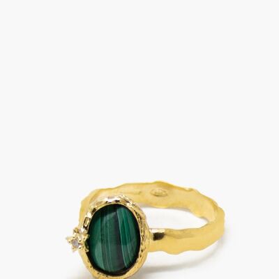 Bague malachite plaquée or Ad Astra