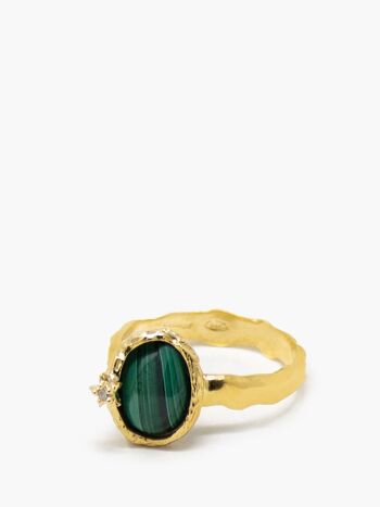 Bague malachite plaquée or Ad Astra 1