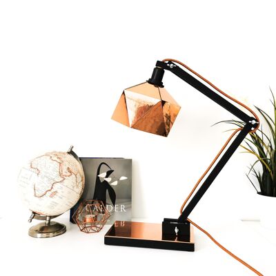 Lampe de bureau origami noir et cuivre