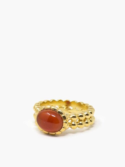 Gold-plated Carnelian Beady Band Ring