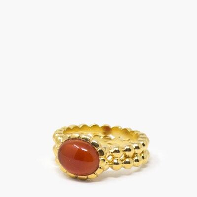 Gold-plated Carnelian Beady Band Ring