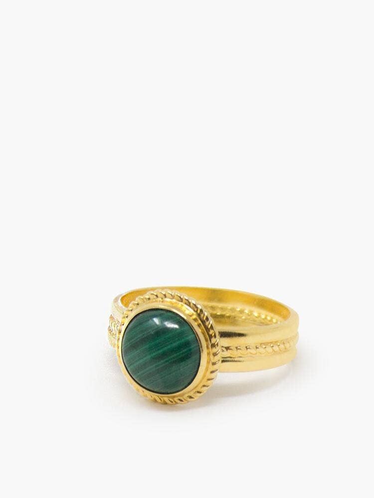 Anello Fascetta Malachite placcato oro