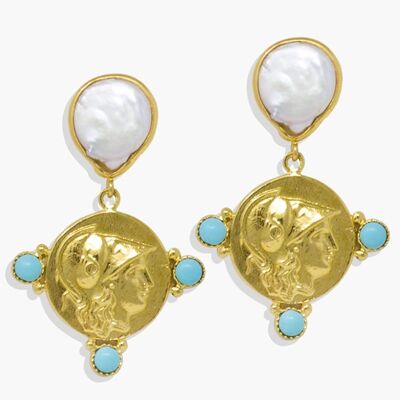 Aretes colgantes de perla Athena y turquesa