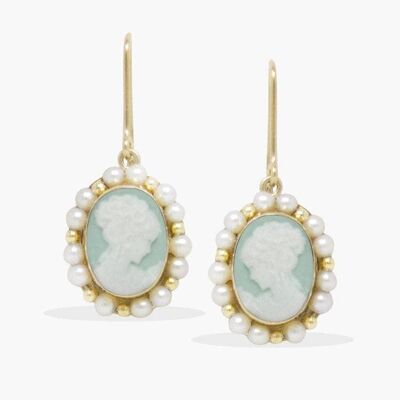 18KGOS Little Lovelies Green Cameo FWP Earrings