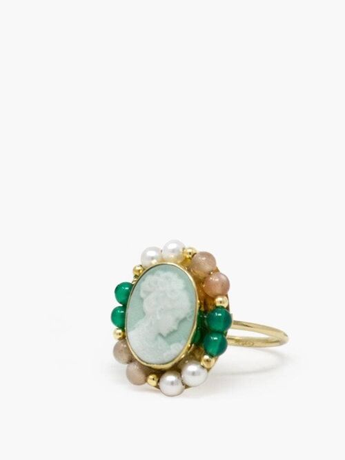 18K Gold plated Green Cameo Ring