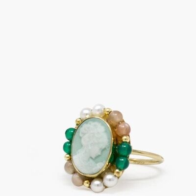 18K Gold plated Green Cameo Ring