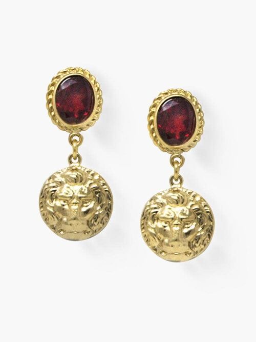 18KGOS The Lion Garnet Drop Earrings