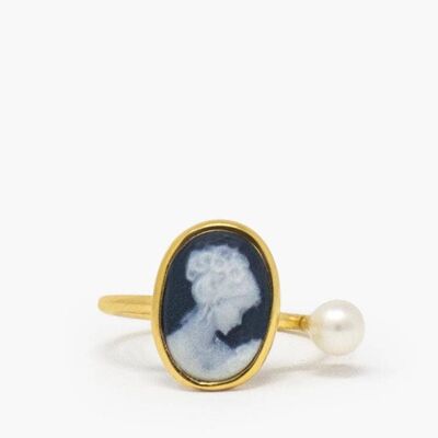 18KGOS Black Mini Cameo & Pearl Stacking Ring