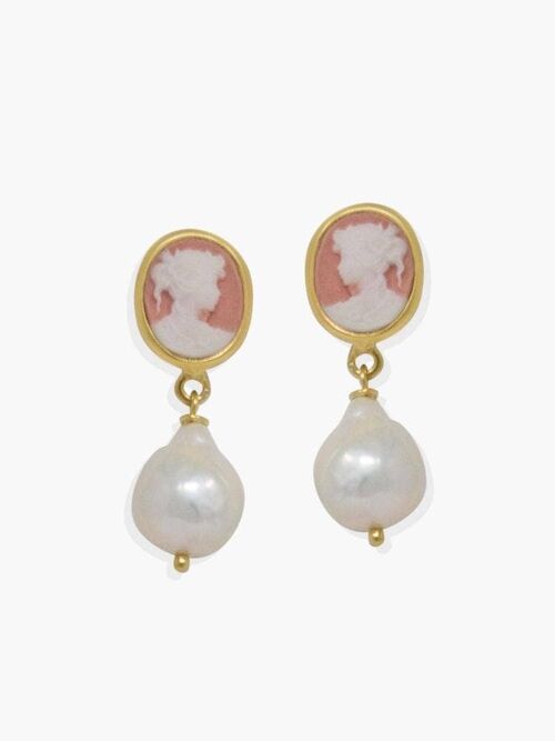 18K Gold plated Pearl & Pink Cameo Earrings