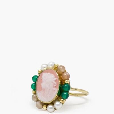 18KGOS Anillo Little Lovelies con camafeo rosa y varias piedras