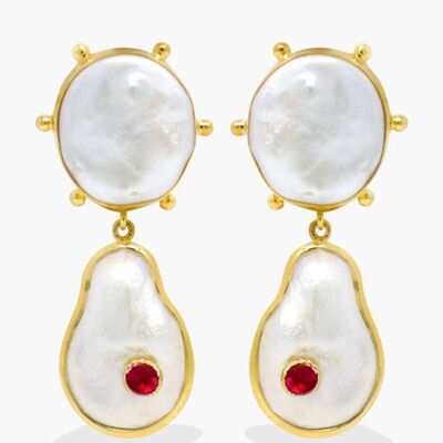 18KGOS Rebel Rebel Ruby & Baroque Pearl Statement Earrings