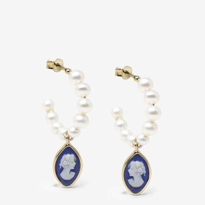 April Gold-plated Pearl And Blue Cameo Hoop Earrings