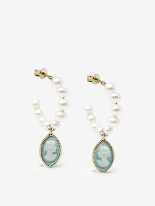 April Gold-plated Pearl And Green Cameo Hoop Earrings