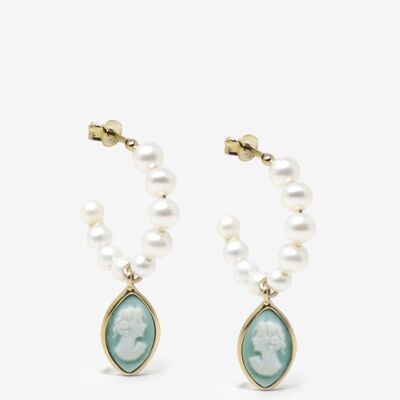 April Gold-plated Pearl And Green Cameo Hoop Earrings