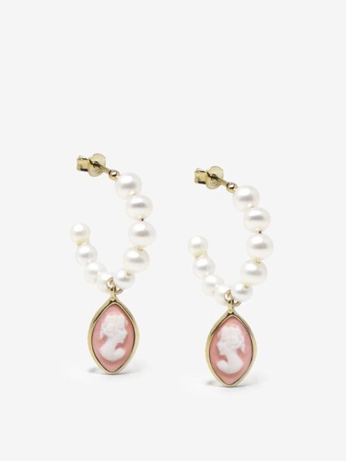 April Gold-plated Pearl And Pink Hoop Earrings