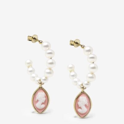 April Vergoldete Perlen- und rosafarbene Creolen