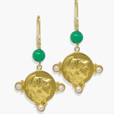 Boucles d'Oreilles Athéna Chrysoprase & Perle