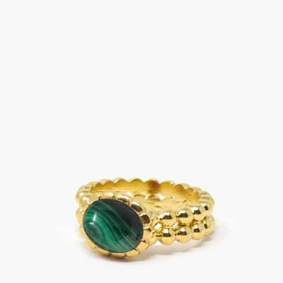 Anello a fascia in malachite con perline