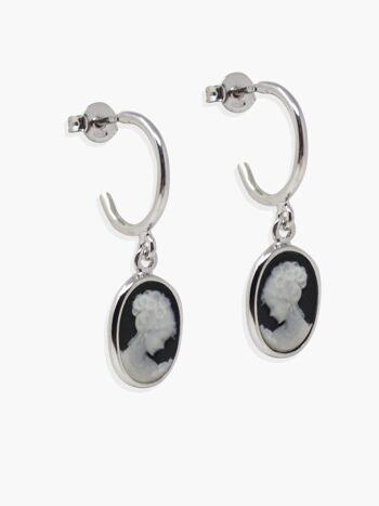 Boucles d'oreilles créoles mini camées noires 7