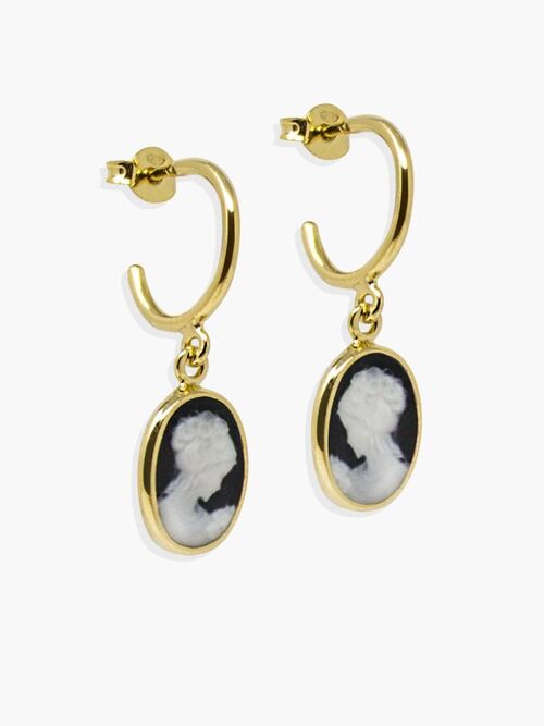 Black Mini Cameo Hoop Earrings