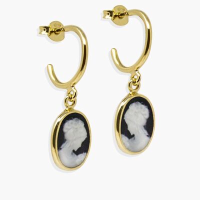 Black Mini Cameo Hoop Earrings