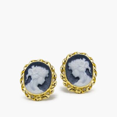 Black Mini Cameo Stud Earrings