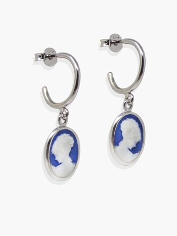 Boucles d'oreilles créoles mini camée bleues 7