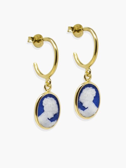 Blue Mini Cameo Hoop Earrings