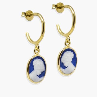 Boucles d'oreilles créoles mini camée bleues