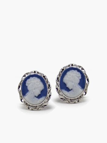 Boucles D'oreilles Tiges Mini Camée Bleues 1