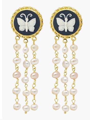 Boucles d'Oreilles Papillon Camée & Perles 1