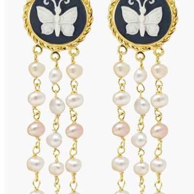 Butterfly Cameo & Pearls Earrings