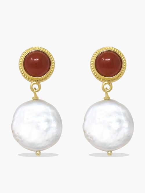 Gold-plated Carnelian & Keshi Pearl Earrings