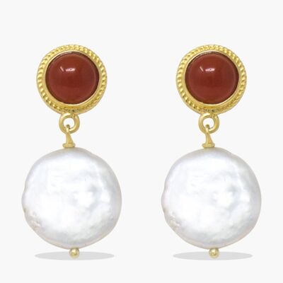 Gold-plated Carnelian & Keshi Pearl Earrings