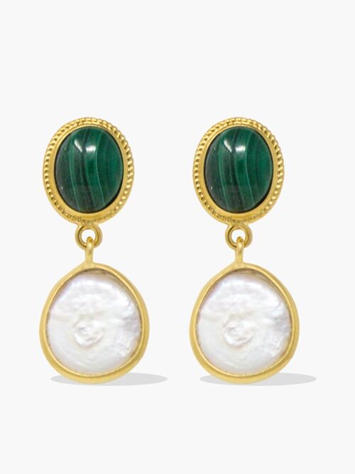 Gold-plated Malachite & Pearl Earrings