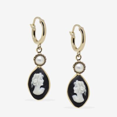 Isabella Gold-plated Black Cameo Hoop Earrings