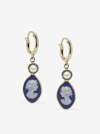 Boucles d'oreilles créoles camées bleues en plaqué or Isabella 1
