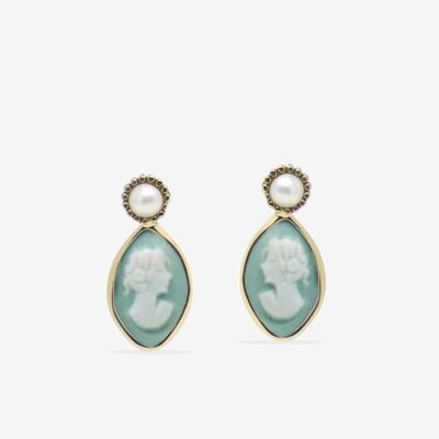 Isabella Gold-plated Green Cameo Stud Earrings