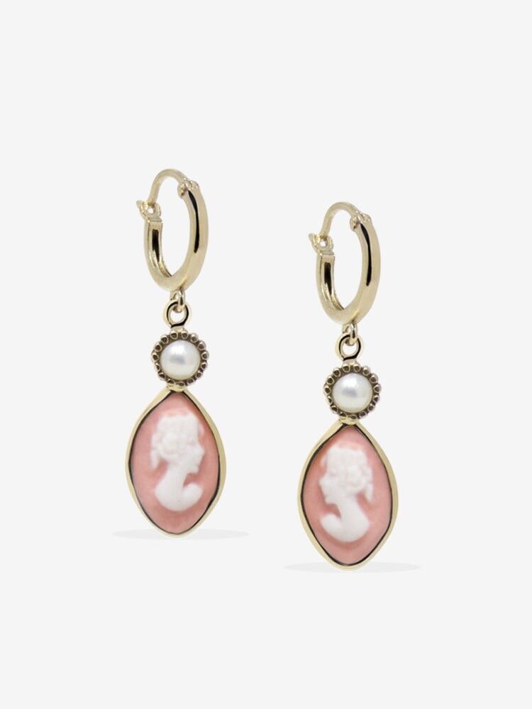 Isabella Gold-plated Pink Cameo Hoop Earrings