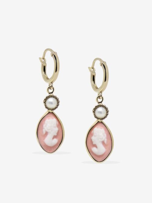 Isabella Gold-plated Pink Cameo Hoop Earrings
